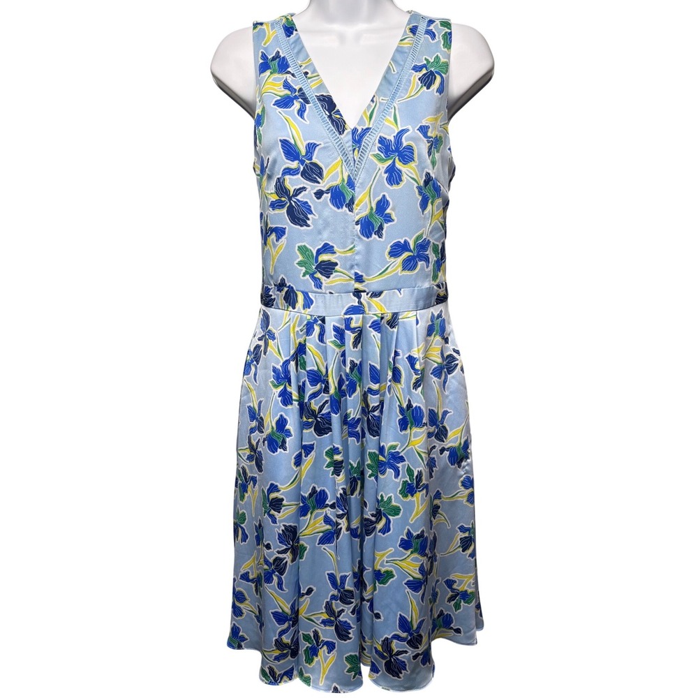 BANANA REPUBLIC Womens Blue Floral Iris Fit & Flare Pleated Dress Sz 4 Feminine